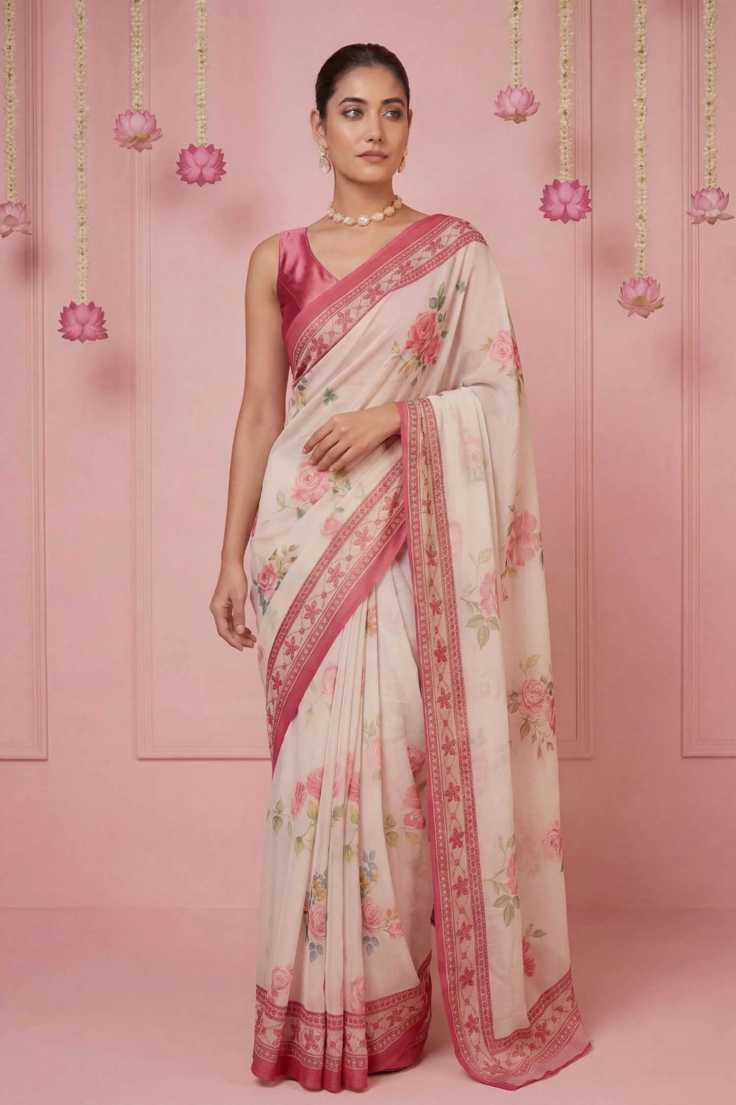 Printed Georgette Saree - Pink